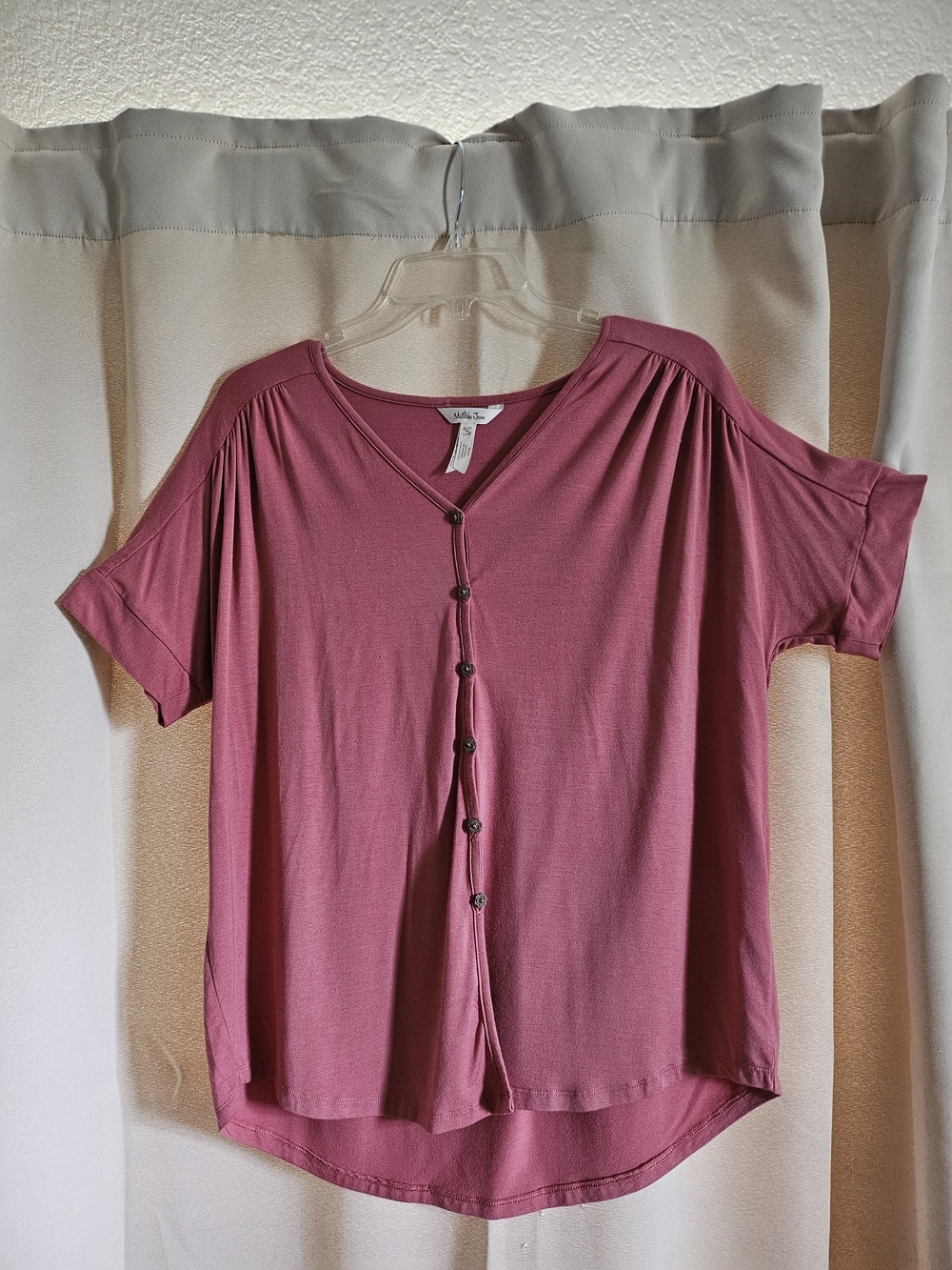 Matilada Jane Rose/Coral Color Button-Front Short Sleeve Top